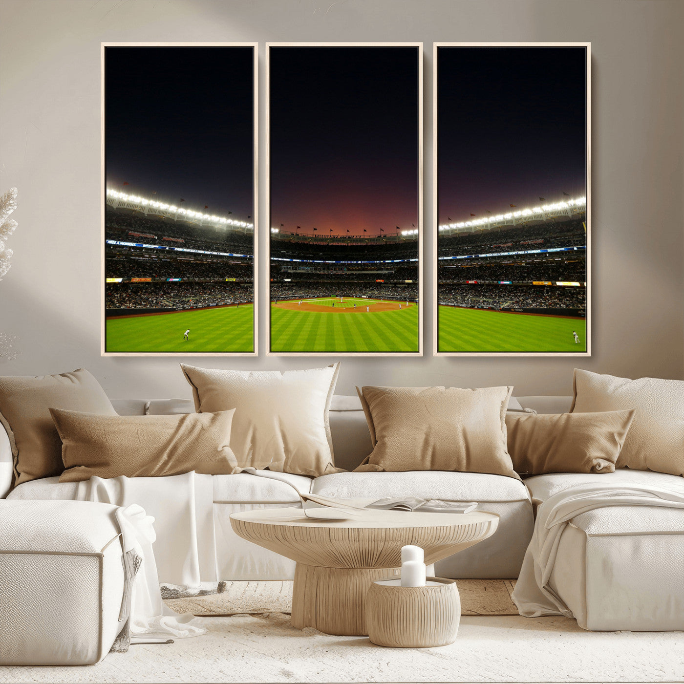 MGV-FC-48X32-3P - Yankee Stadium Night Game Triple Canvas, Yankee Stadium Canvas Wall Art - New York Yankees MLB Match