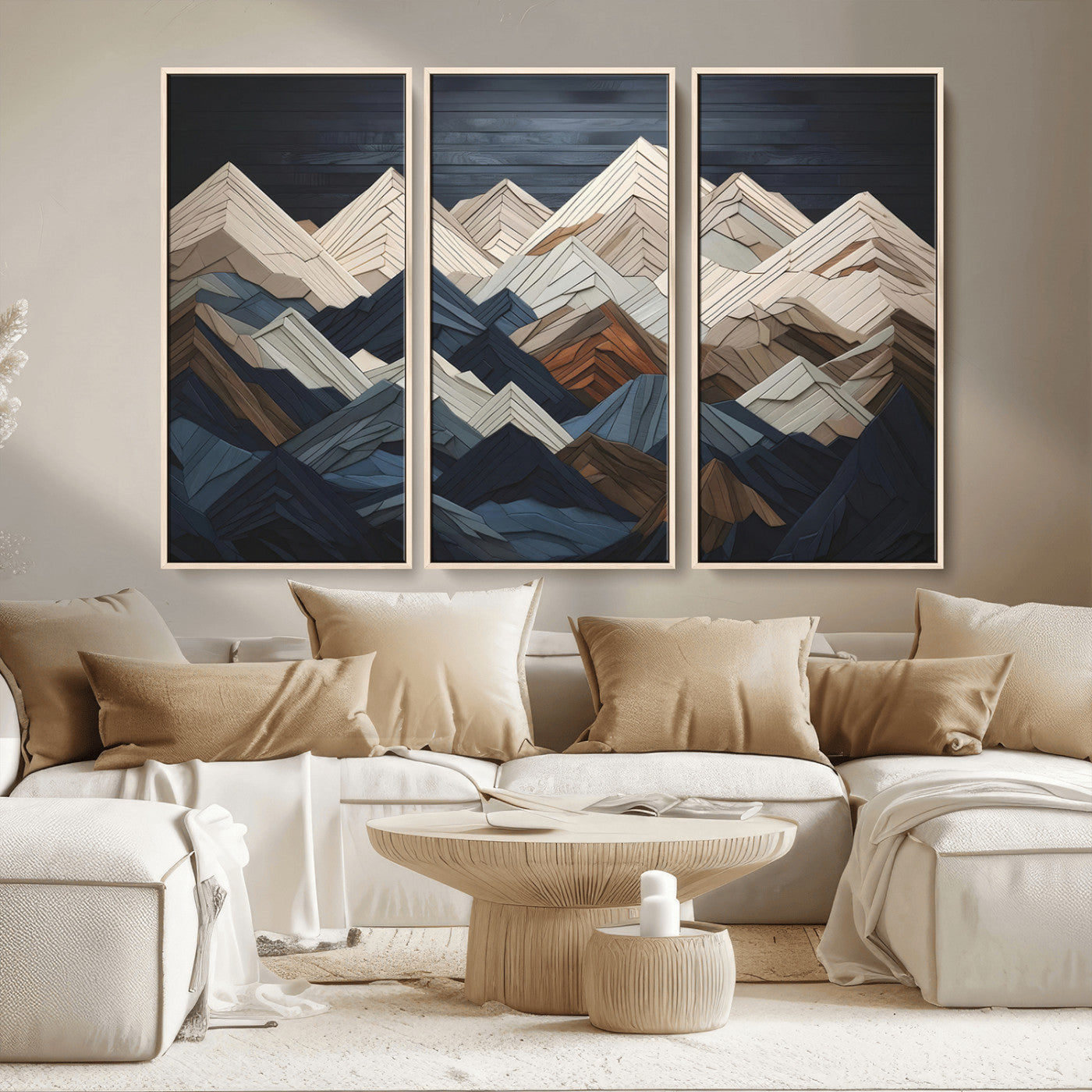 MGV-FC-48X32-3P - Mountain Range Art Wood Style Wall Art - Ready to Hang 3-Piece Set for Modern Rustic Decor, Abstract