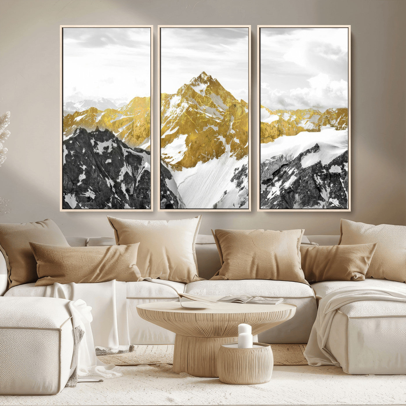 MGV-FC-48X32-3P - Gold Abstract Mountains Wall Art Print on Canvas, Nature Wall Art Print,