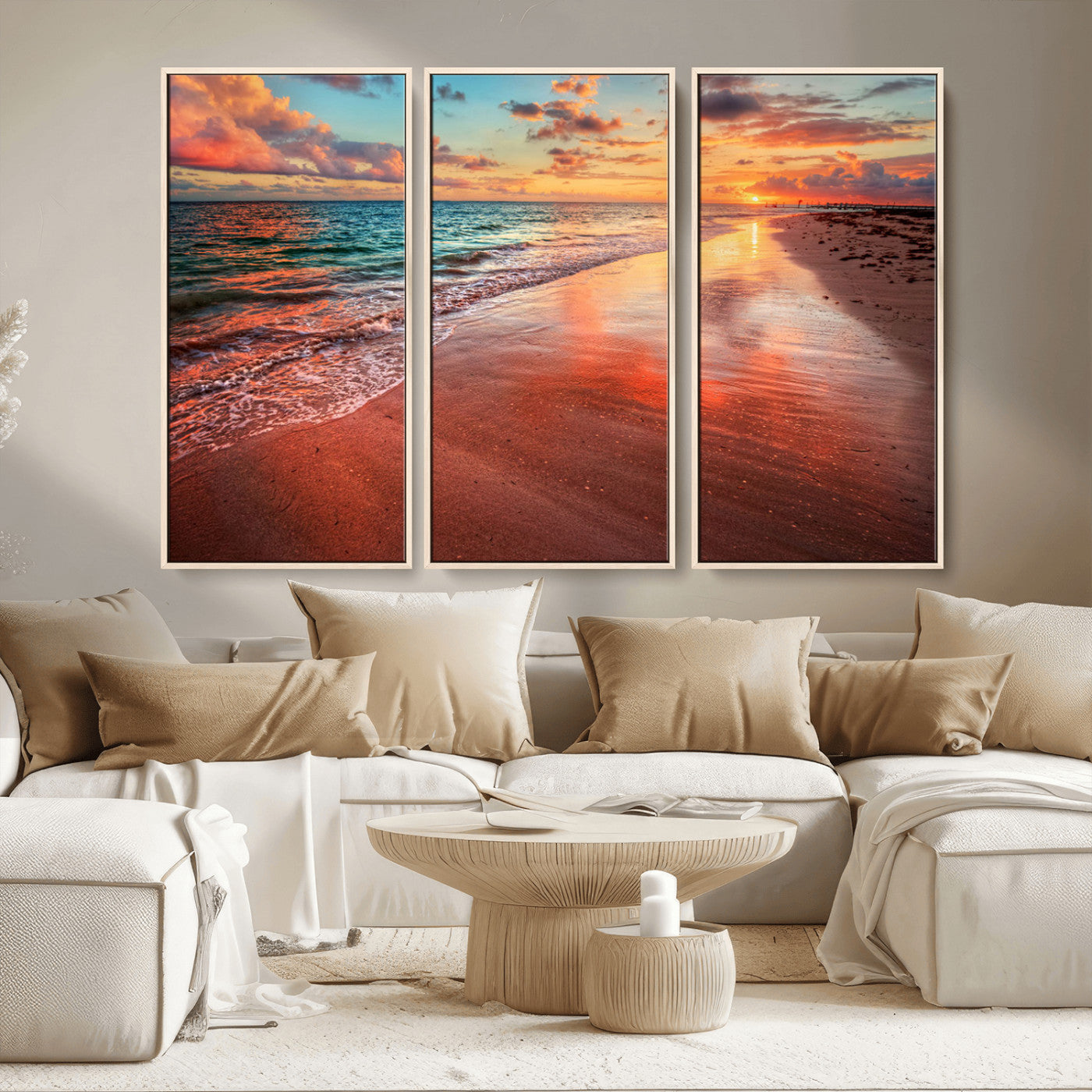 MGV-FC-48X32-3P - Sunset Beach Wall Art | Ocean Canvas Print | Coastal Wall Art | Tranquil Sunset Canvas Print