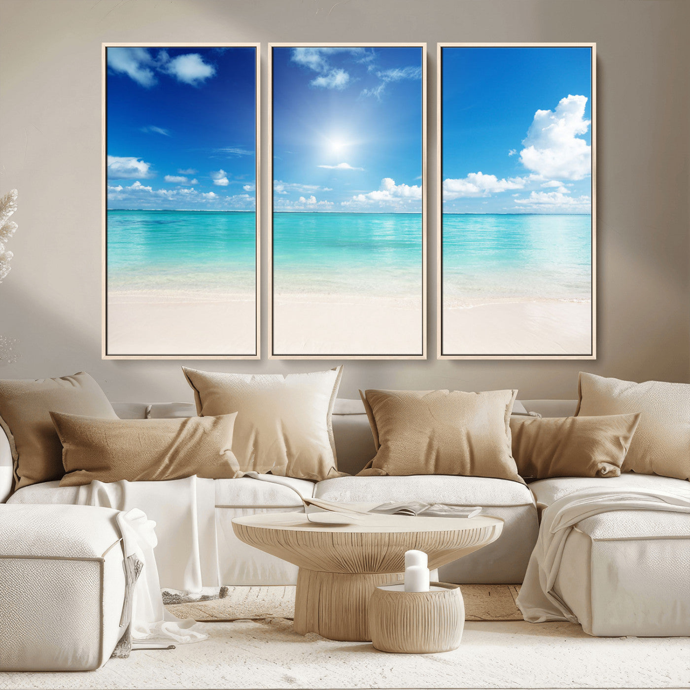 MGV-FC-48X32-3P - Blue Ocean Wall Art Canvas Print - Tranquil Ocean Paradise Triptych Wall Art - Ready to Hang Beach