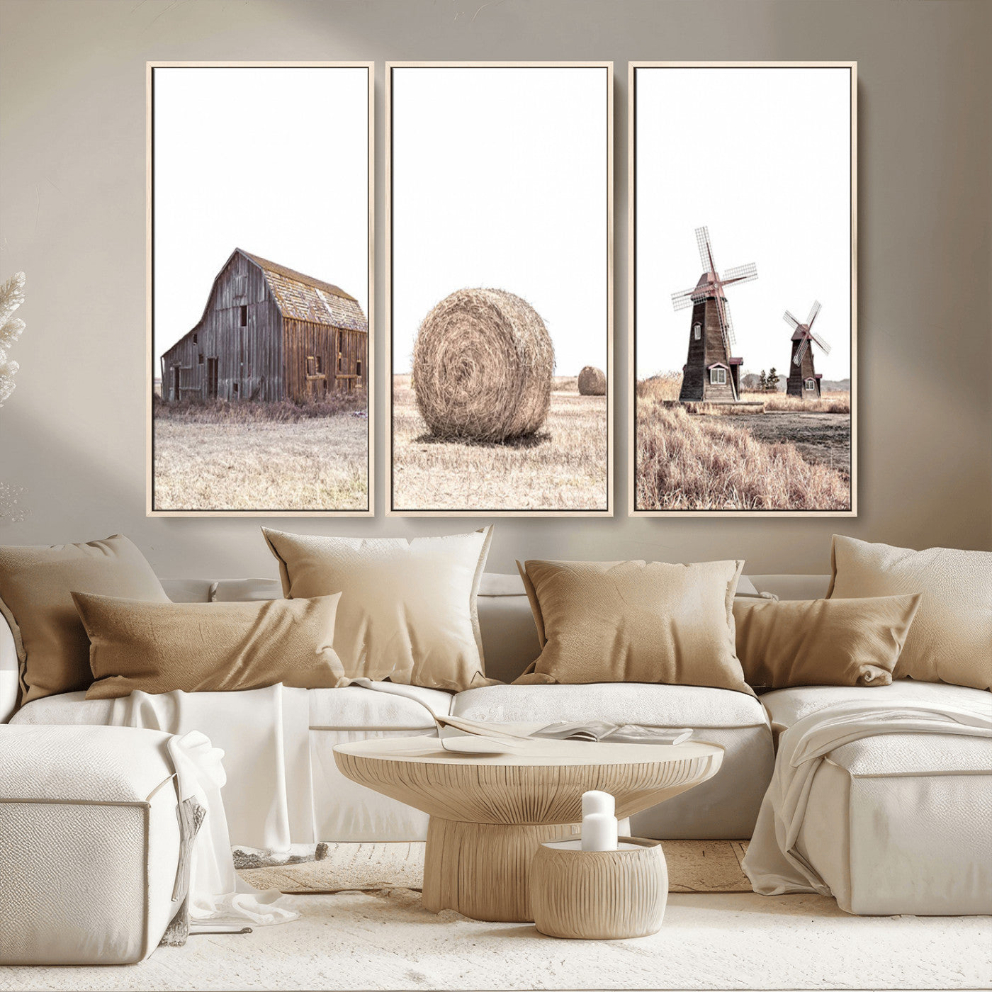 MGV-FC-48X32-3P - Farm Prints Set, Set of 3 Farmhouse Wall Art, Country House Decor, Barn Print, Wheat Print,