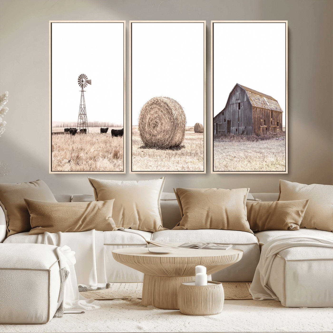 MGV-FC-48X32-3P - Farm Prints Set, Set of 6 Farmhouse Wall Art, Country House Decor, Barn Print, Wheat Print,
