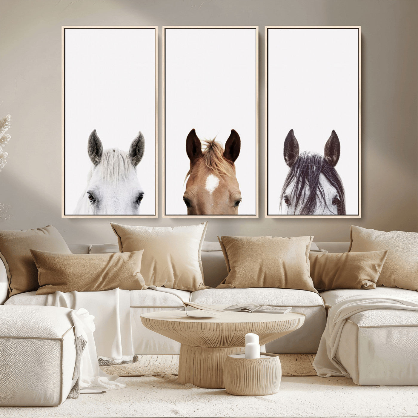 MGV-FC-48X32-3P - Horse Prints Set, Set of 3 Horse Wall Art, Horses Portraits, Farmhouse Wall Art, Farm Animals