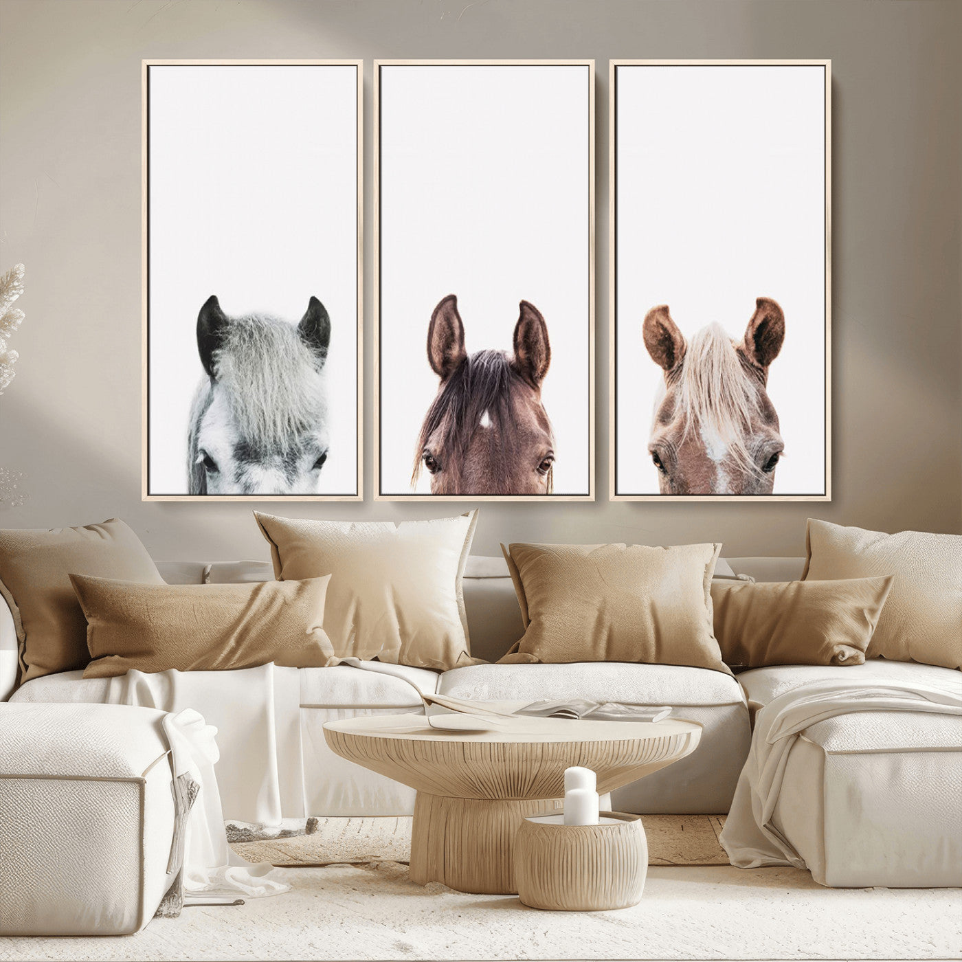 MGV-FC-48X32-3P - Horse Wall Art - Minimalist Horse Triptych Wall Art – Modern 3-Panel Giclée Canvas Featuring Horse