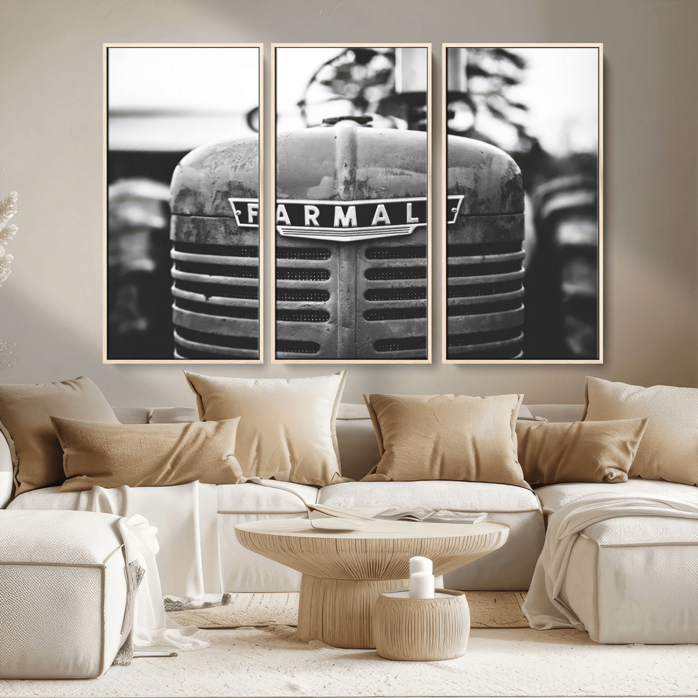 MGV-FC-48X32-3P - Vintage Farmall Tractor Wall Art Canvas Print, Rustic Farmhouse Decor Ready to Hang