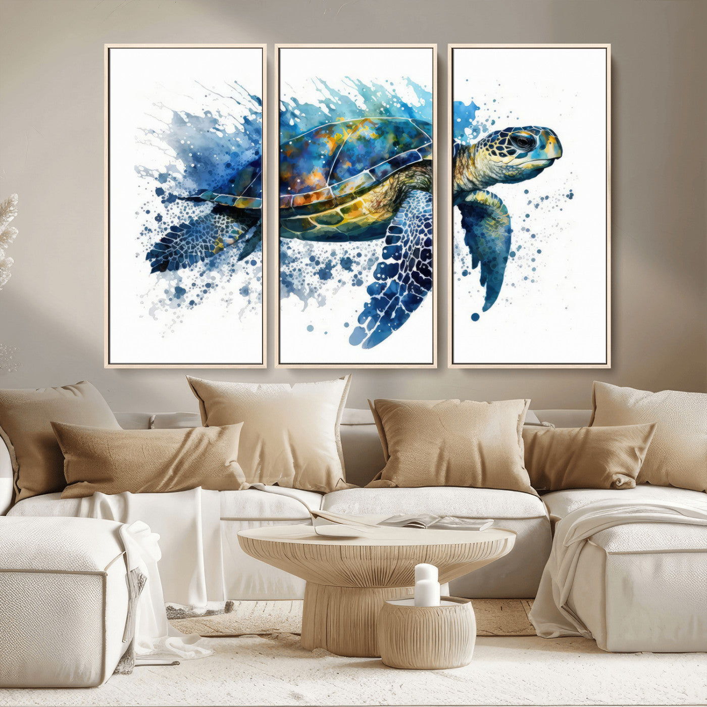 MGV-FC-48X32-3P - Watercolor Turtle Wall Art Canvas Print for Decoration