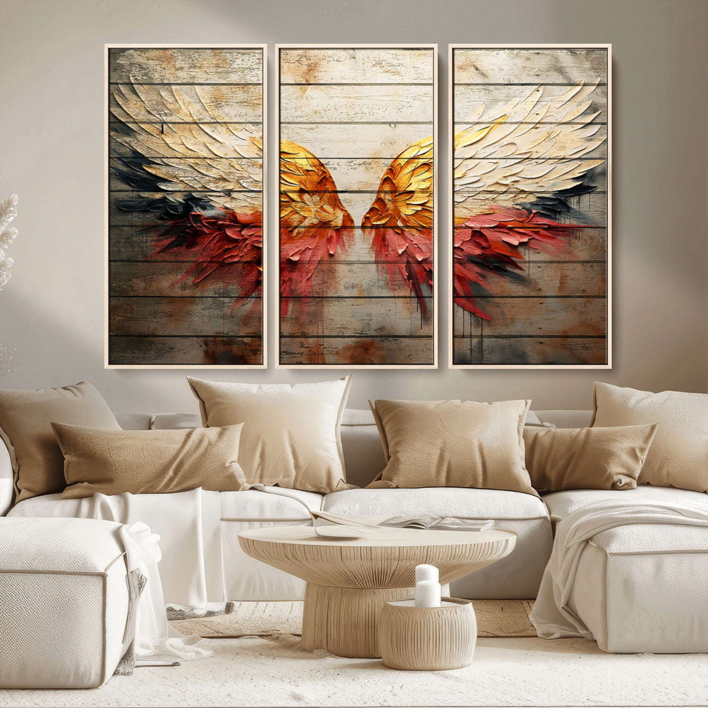 MGV-FC-48X32-3P - Abstract Angel Wings Canvas Wall Art – Framed and Ready to Hang Modern Angelic Wings Decor for