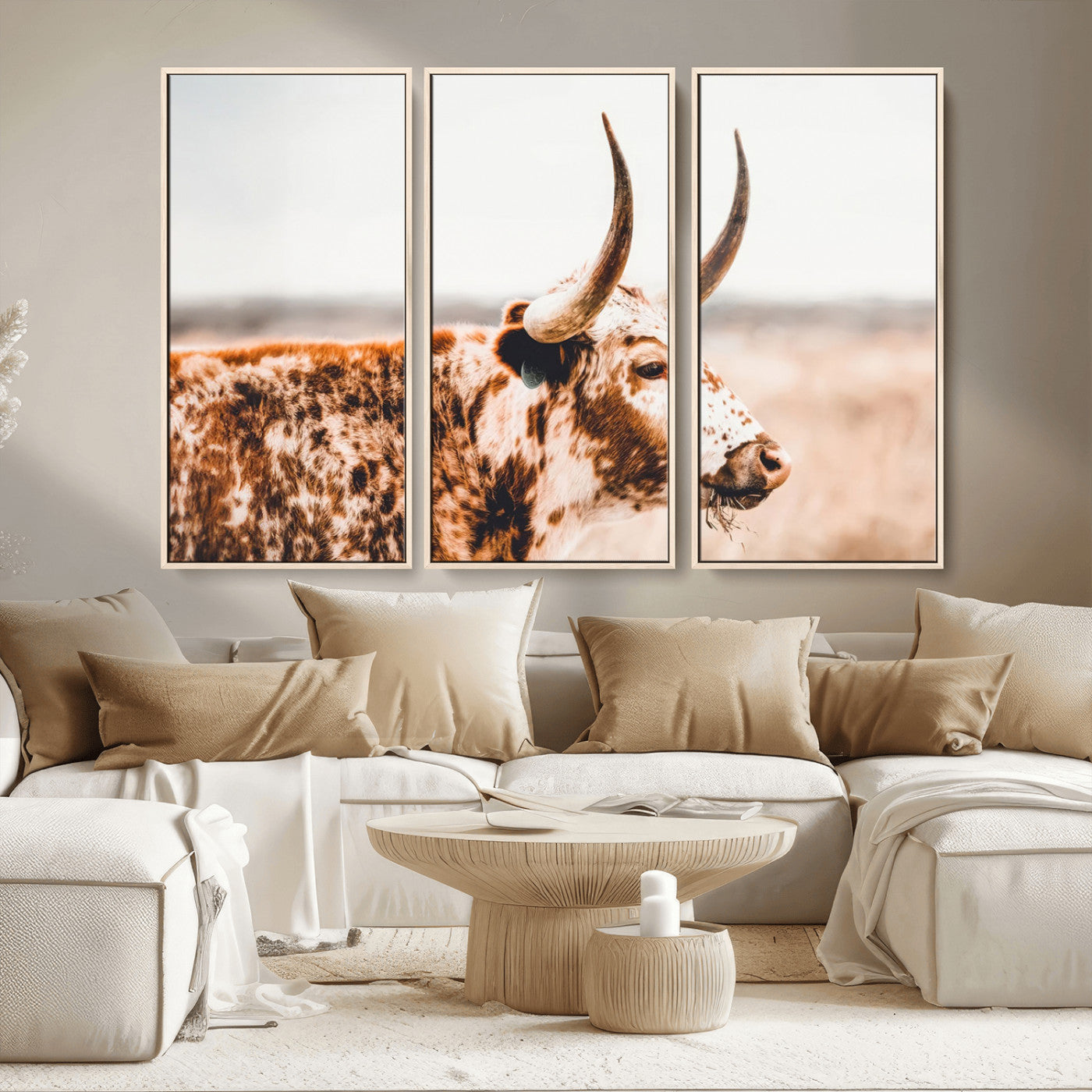 -Speckled Bull Wall Art Canvas Print – Rustic Cow Longhorn Farmhouse Animal Decor – Western Longhorn