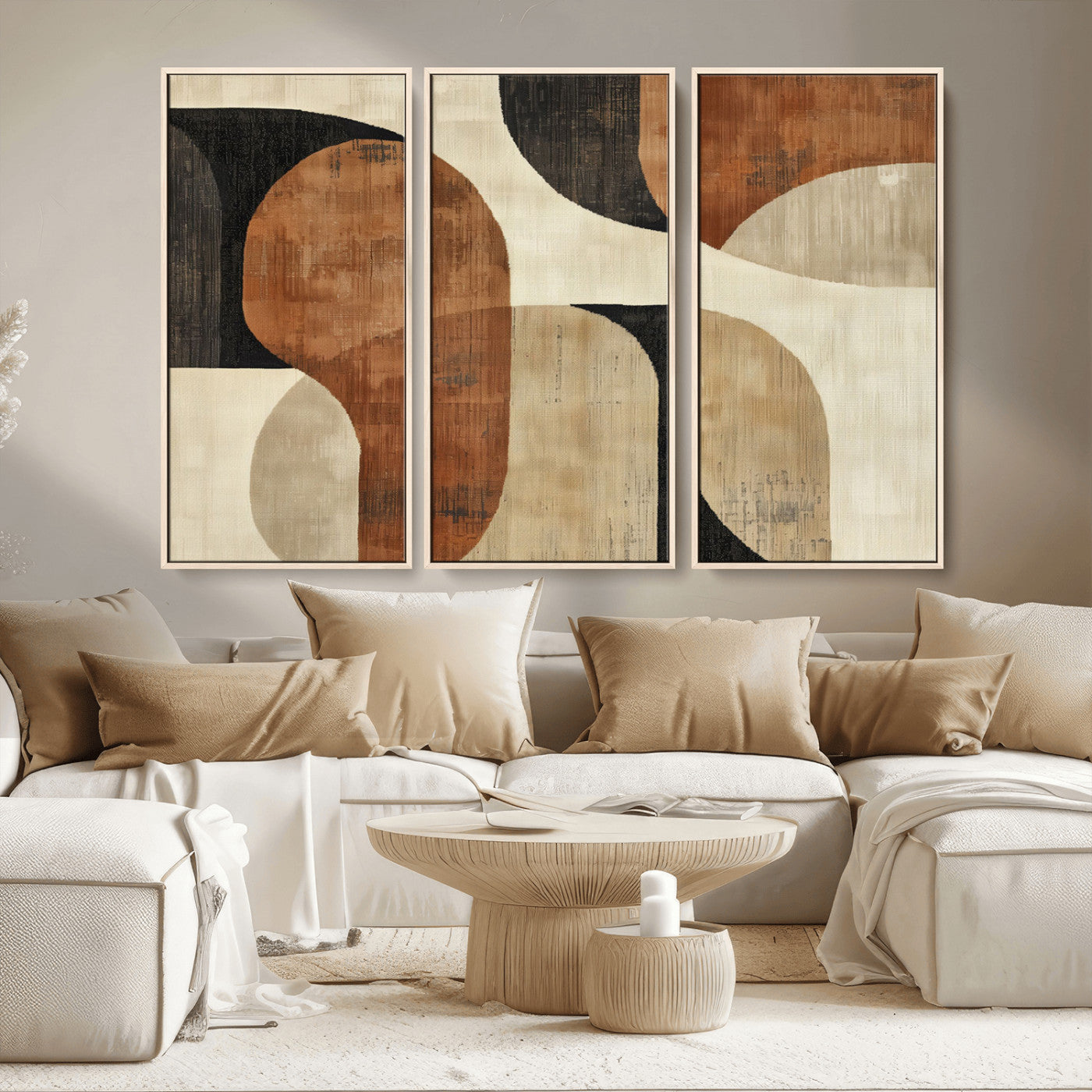 MGV-FC-48X32-3P - Wabi Sabi Abstract Wall Art Canvas Print | Large Minimalist Modern Geometric Wall Decor for Living