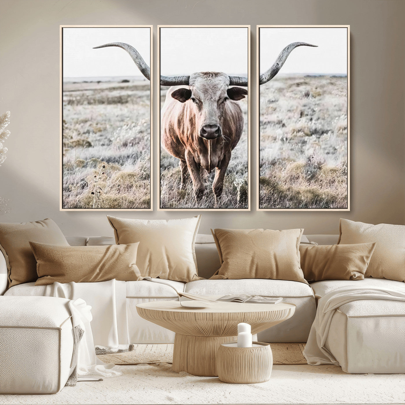 -Rustic Texas Longhorn Wall Art Canvas Print | Western Farmhouse Decor for Living Room or Office,