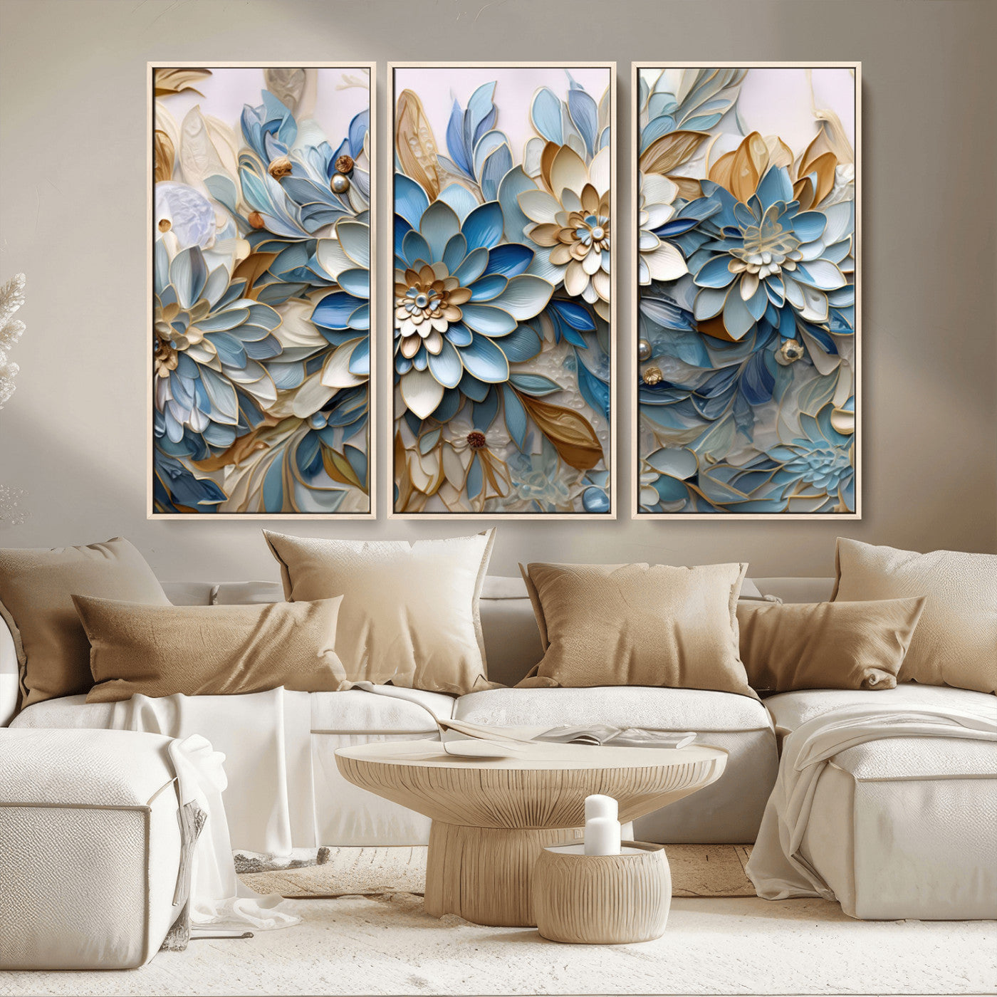 MGV-FC-48X32-3P - Blu Abstract Flower Wall Art Canvas Print