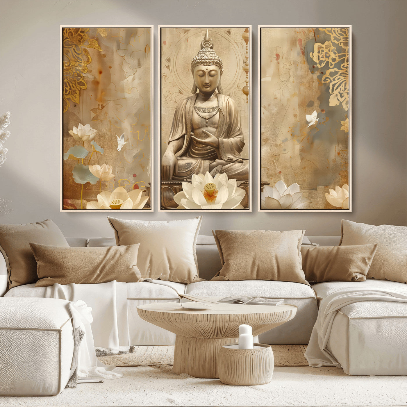 MGV-FC-48X32-3P - Buddha Wall Art Canvas Print, Buddha Meditation Room Decor, Yoga Room Wall Decor