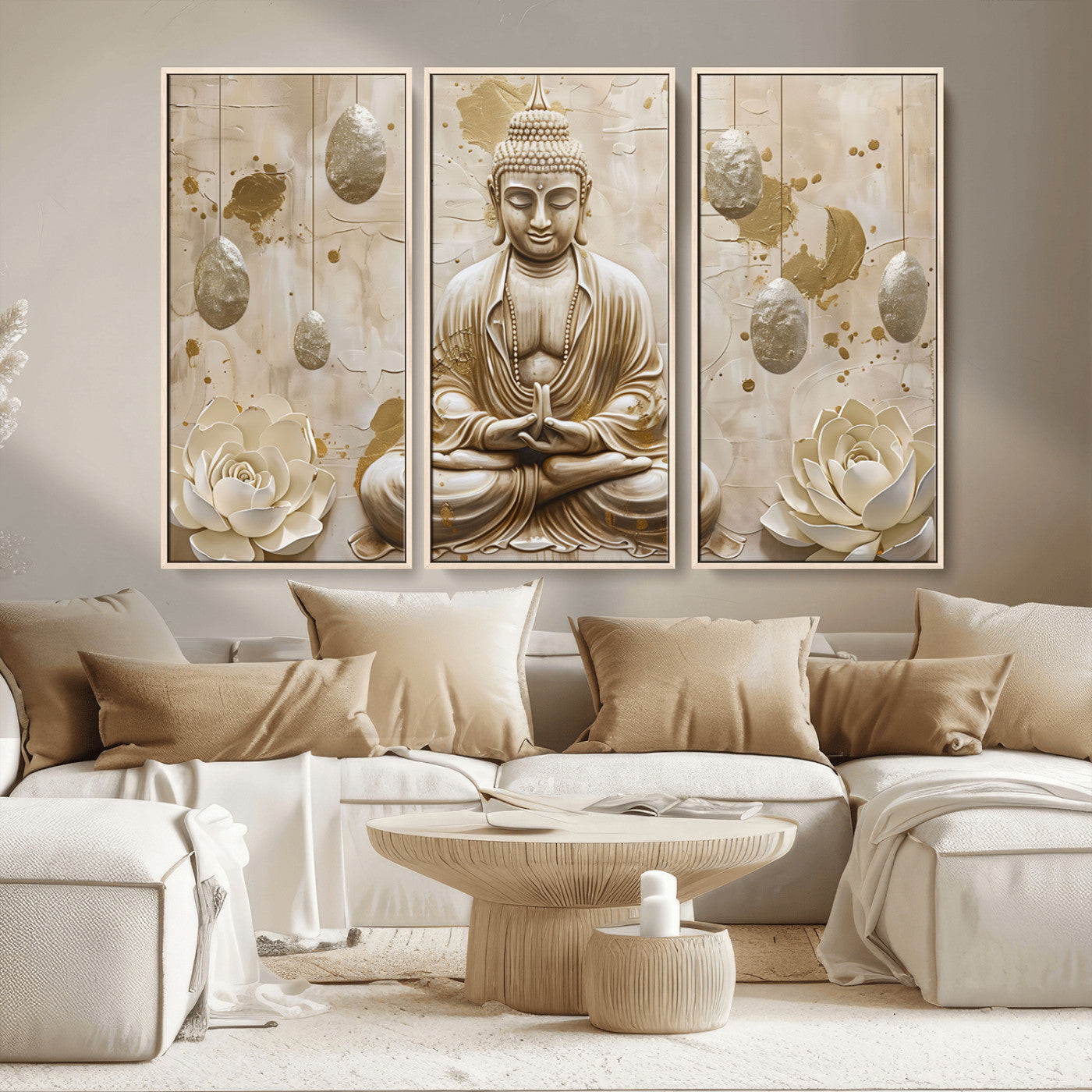 MGV-FC-48X32-3P - Serene Buddha Wall Art | Yoga Room Decor and Meditation Wall Art Print | Framed and Ready to Hang