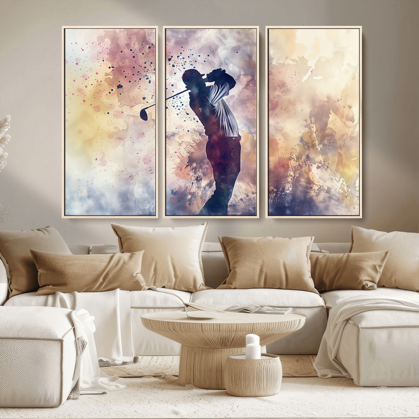 MGV-FC-48X32-3P - Abstract Watercolor Golf Player Wall Art Canvas Print