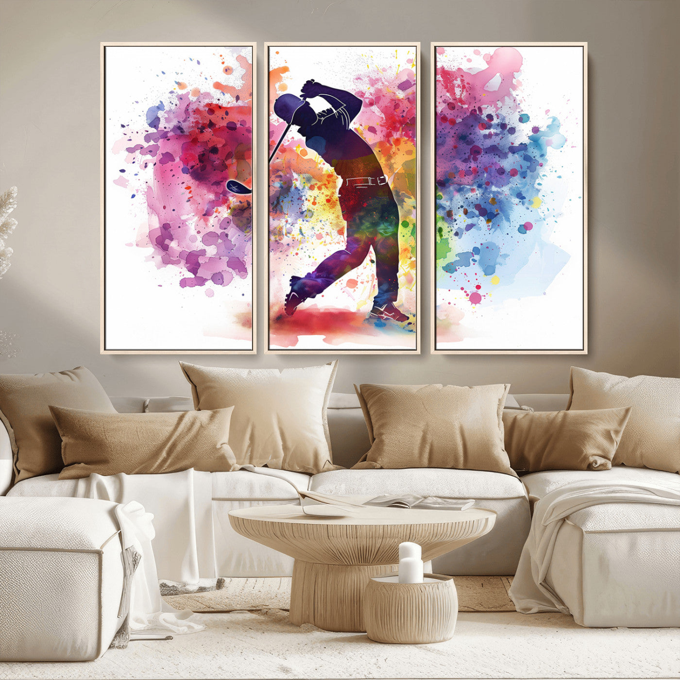 MGV-FC-48X32-3P - Colorful Golfer Swing Wall Art Canvas Print - Ready to Hang, Framed Sports Decor
