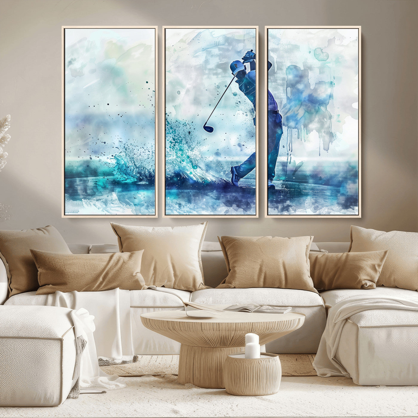 MGV-FC-48X32-3P - Golf Swing Wall Art Canvas Print - Sports-Inspired Watercolor Decor - Ready to Hang