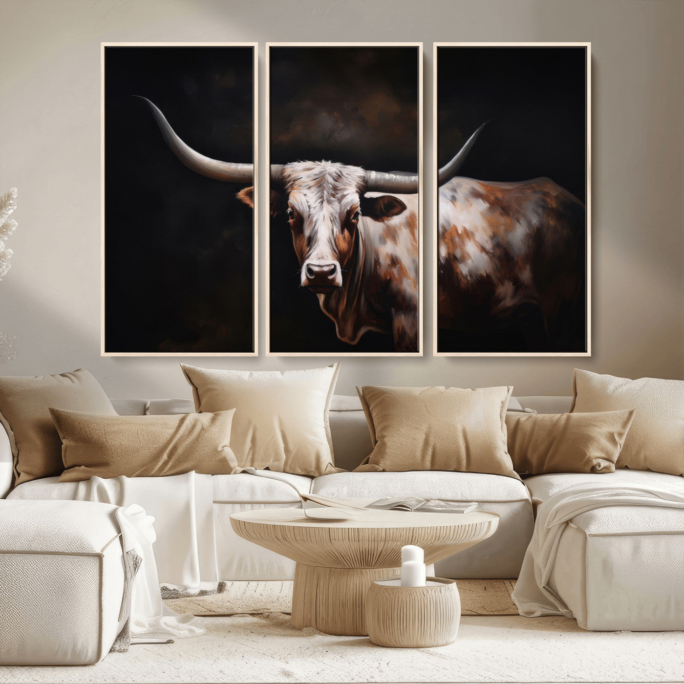 82543-MGV-CV-36X24-Texas Longhorn Wall Art Canvas Print | Western Ranch Decor | Bold Rustic Cattle Artwork | Ready to