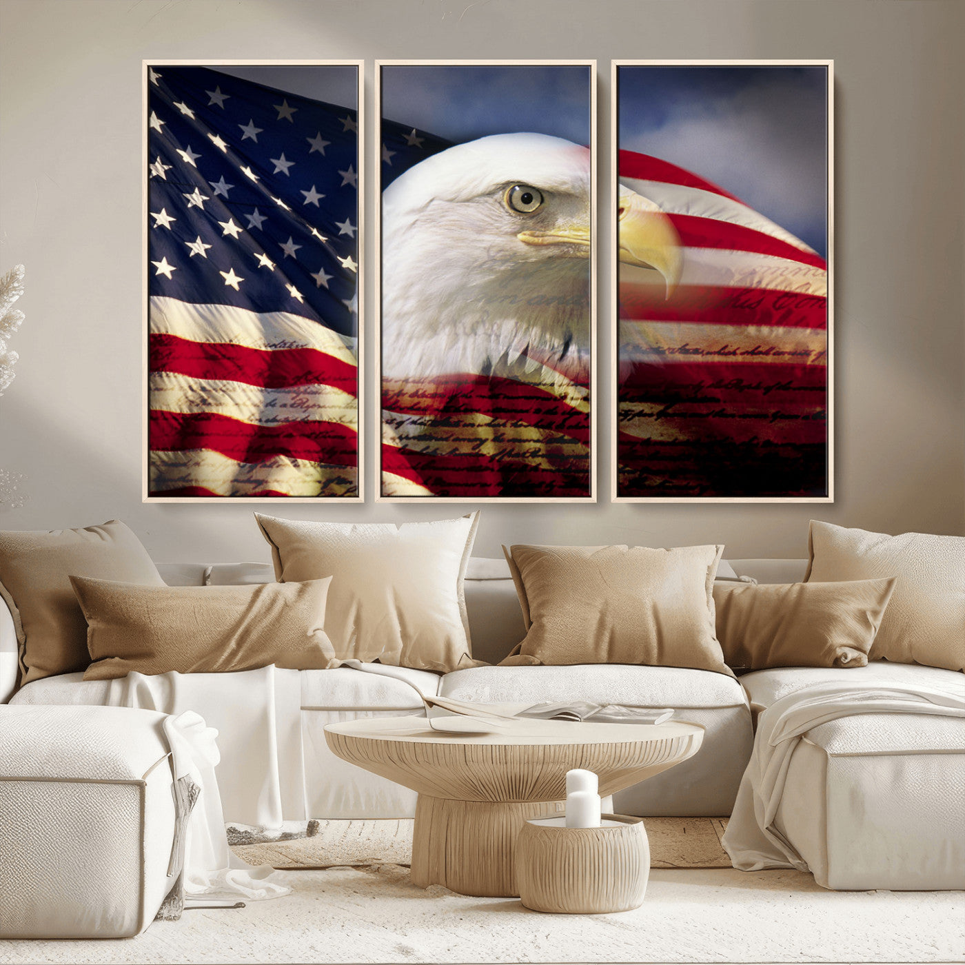 MGV-FC-48X32-3P - American Flag Eagle Symbol Wall Art, American Flag Eagle Wall Art Canvas Print