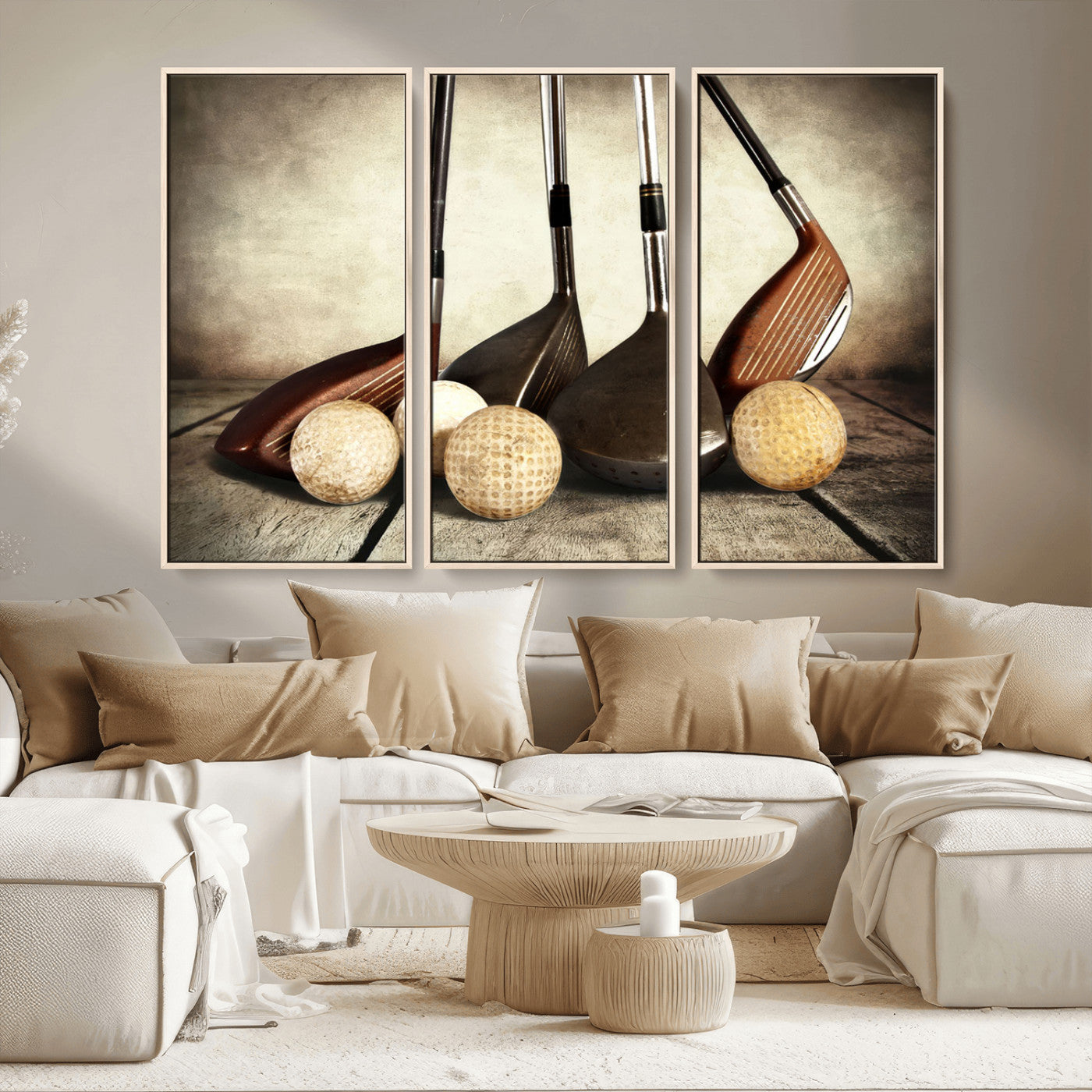 MGV-FC-48X32-3P - Vintage Golf Ball Art | Golf Decor for Man Cave or Office | Ready to Hang and Framed