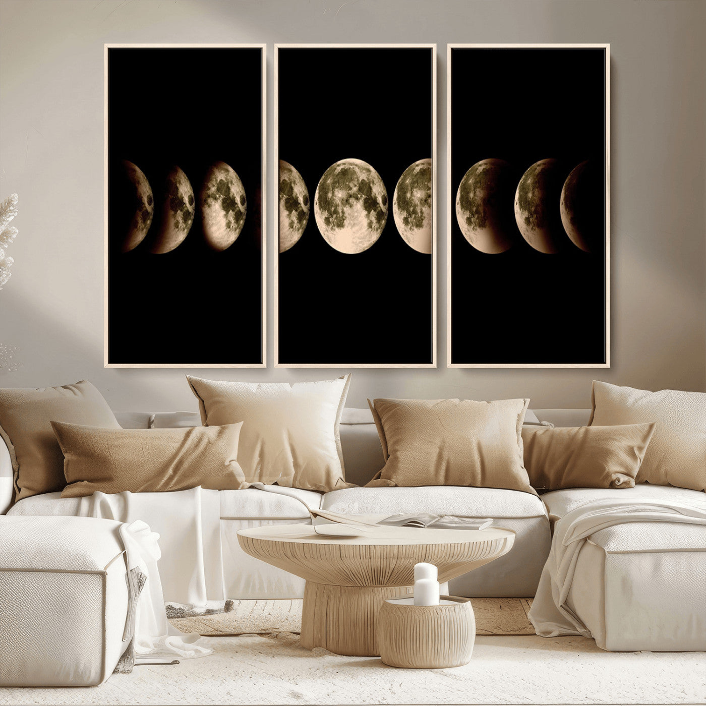 MGV-FC-48X32-3P - Phases of the Moon Wall Art | Canvas Print for Modern Wall Decor | Ready to Hang and Framed