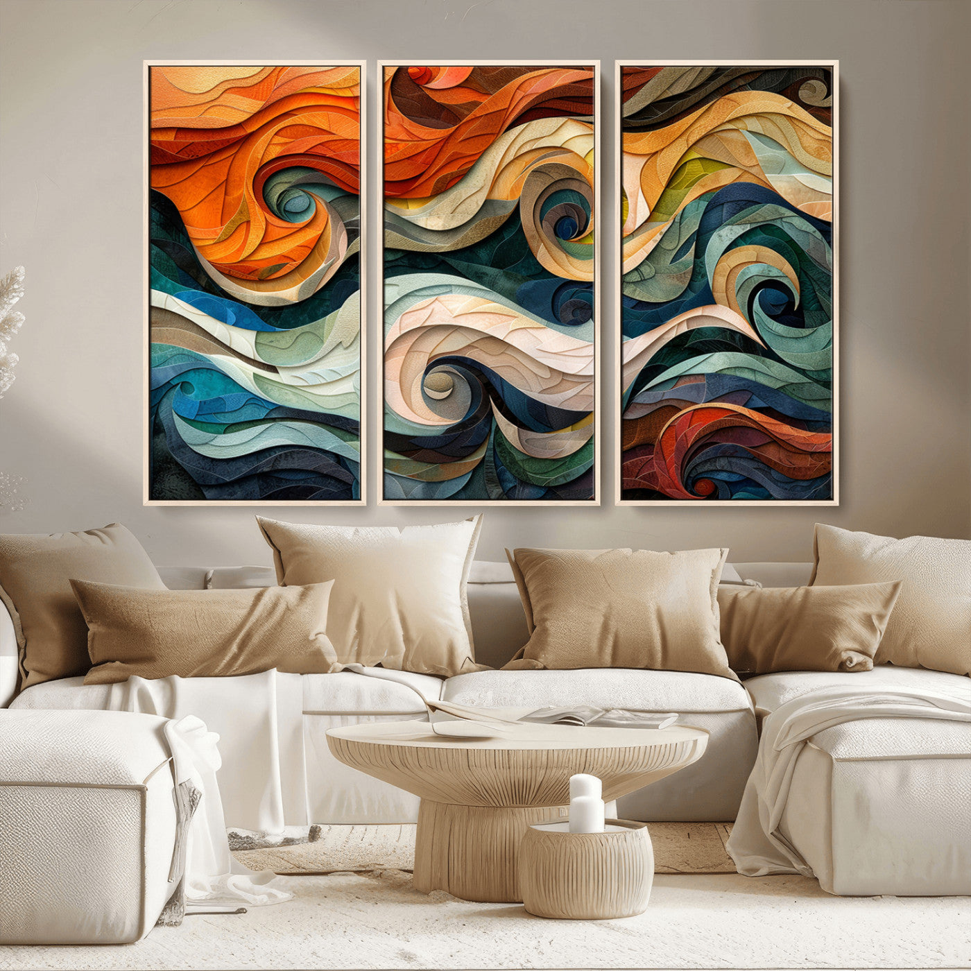 MGV-FC-48X32-3P - Abstract Wave Wall Art | Ready to Hang Framed Canvas Print | Vibrant Home Decor for Modern Spaces