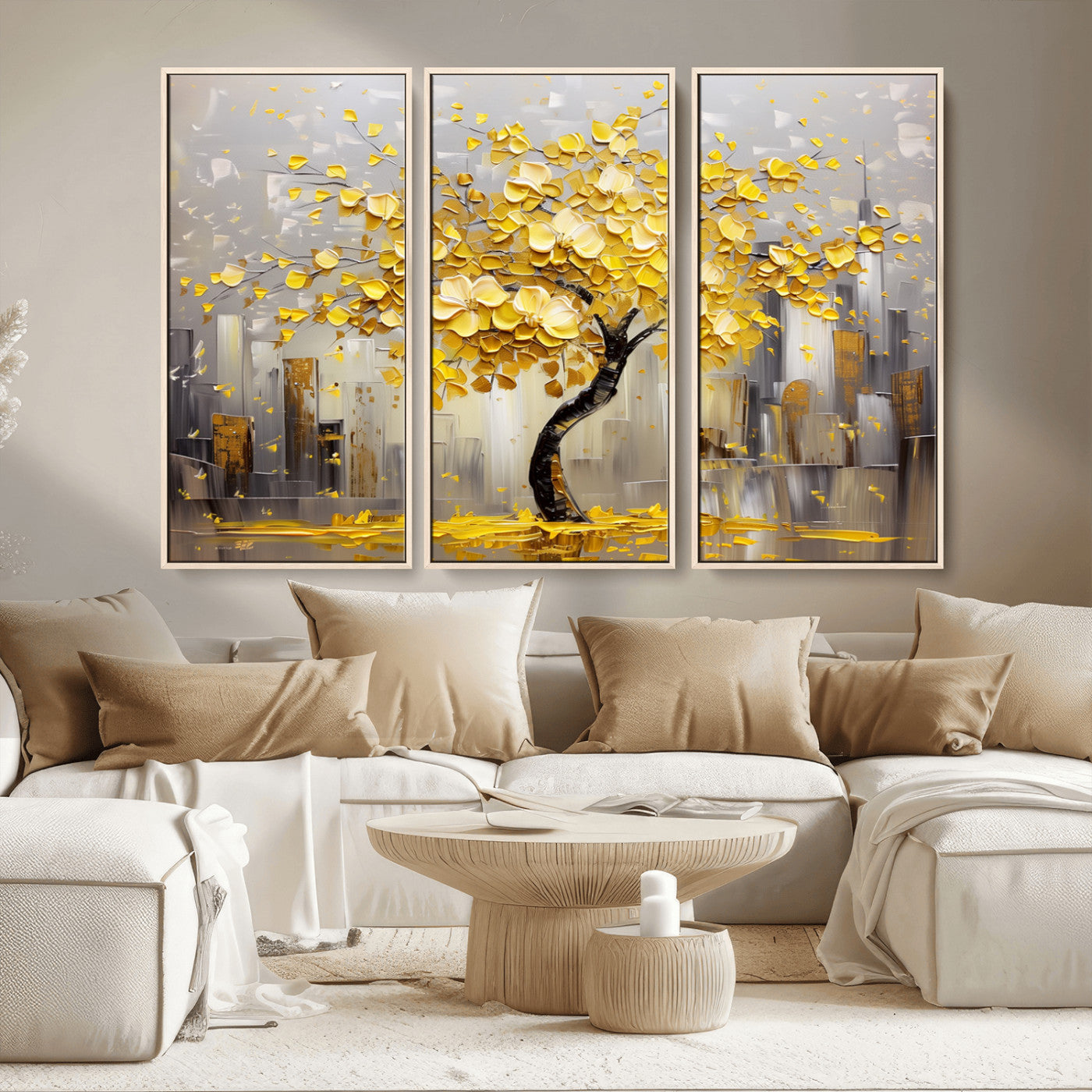 -Golden Tree Canvas Print | Abstract Wall Art for Modern Homes | Ready to Hang Framed Artwork