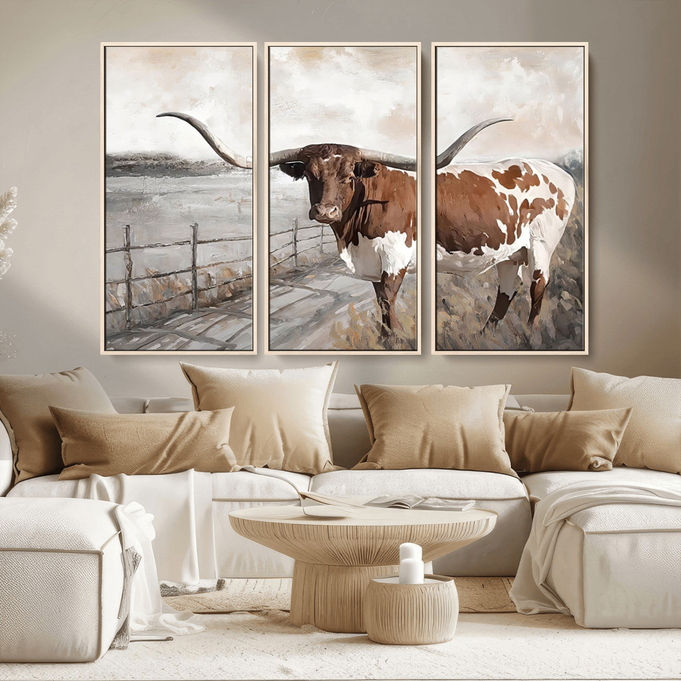 57340-MGV-CV-36X24-Vintage Texas Cow Wall Art Canvas Print, Rustic Longhorn Wall Art | Canvas Print for Farmhouse Decor