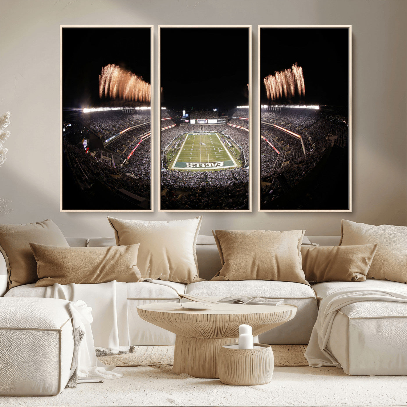48893-MGV-CV-36X24-Eagles Field Stadium Wall Art - Lincoln Financial Field Fireworks Game Triple Canvas Wall Art -