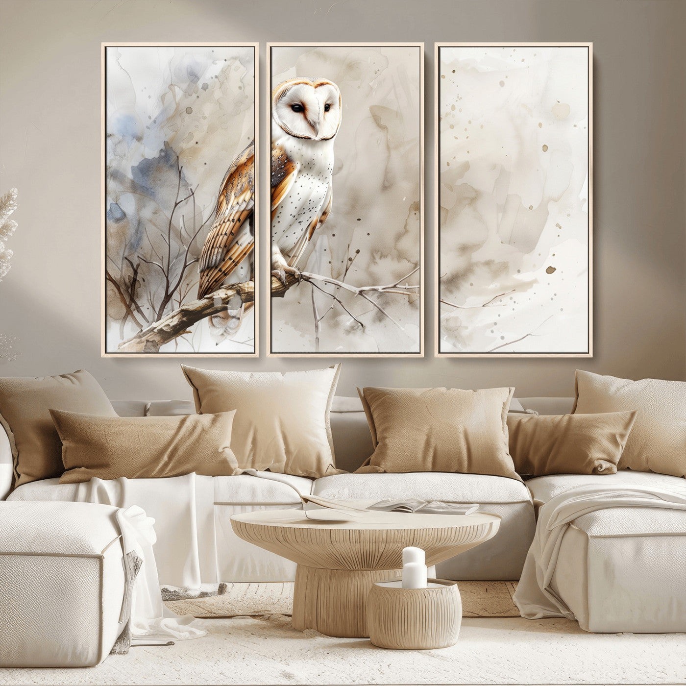 MGV-FC-48X32-3P - Barn Owl Wall Art | Watercolor Canvas Print | Perfect for Farmhouse Wall Decor | Ready to Hang