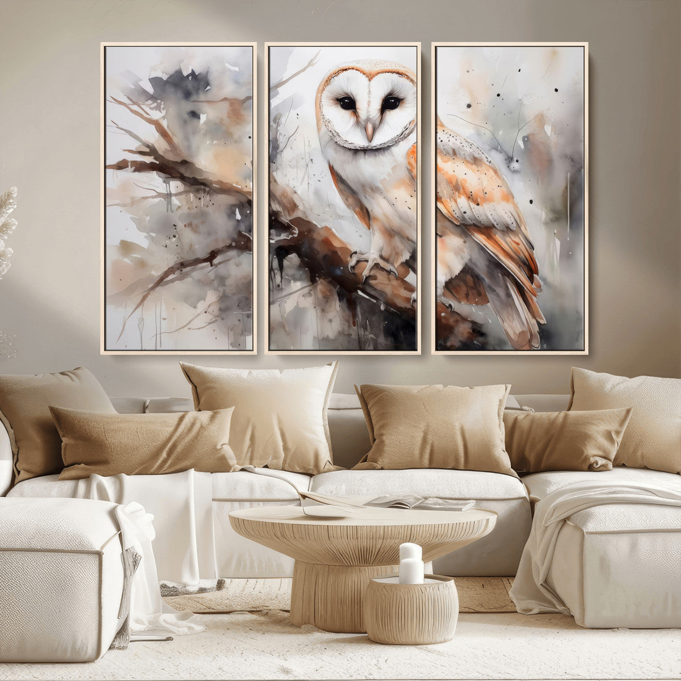 MGV-FC-48X32-3P - Barn Owl Wall Art | Watercolor Barn Owl Canvas Print | Perfect for Farmhouse Wall Decor | Ready to