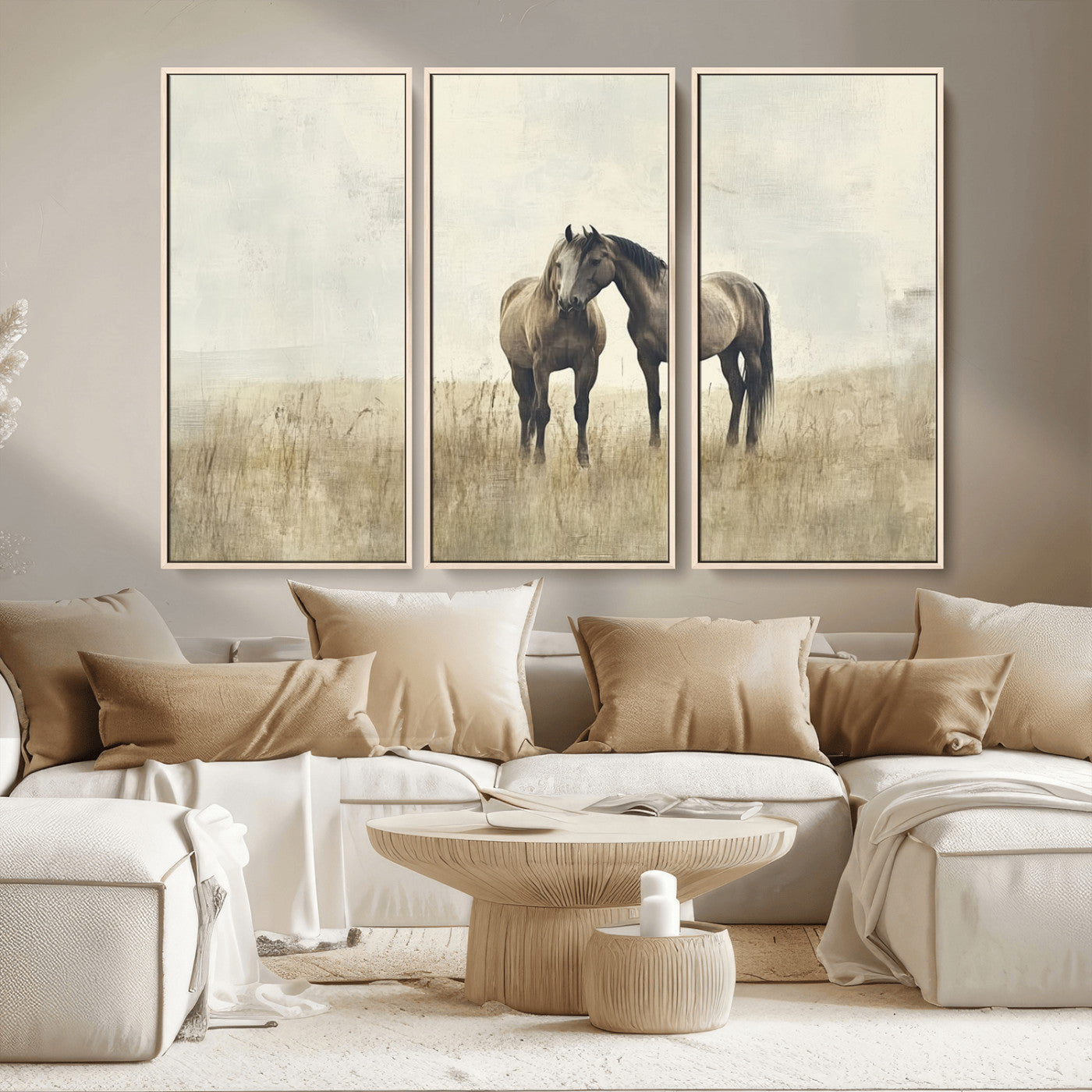 MGV-FC-48X32-3P - Chines Style Grunge Horses Wall Art Canvas Print