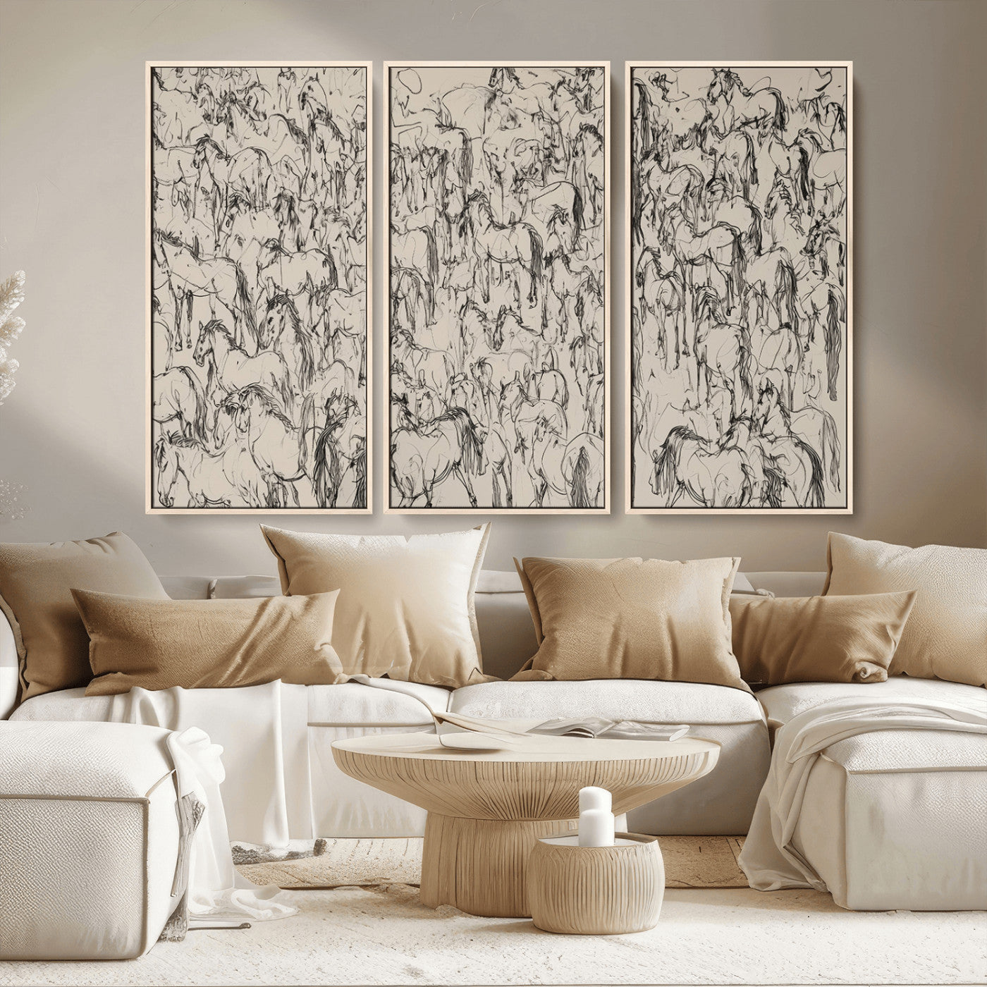 MGV-FC-48X32-3P - Abstract Horse Sketch Wall Art | Ready to Hang and Framed | Farmhouse Wall Decor for Living Room or