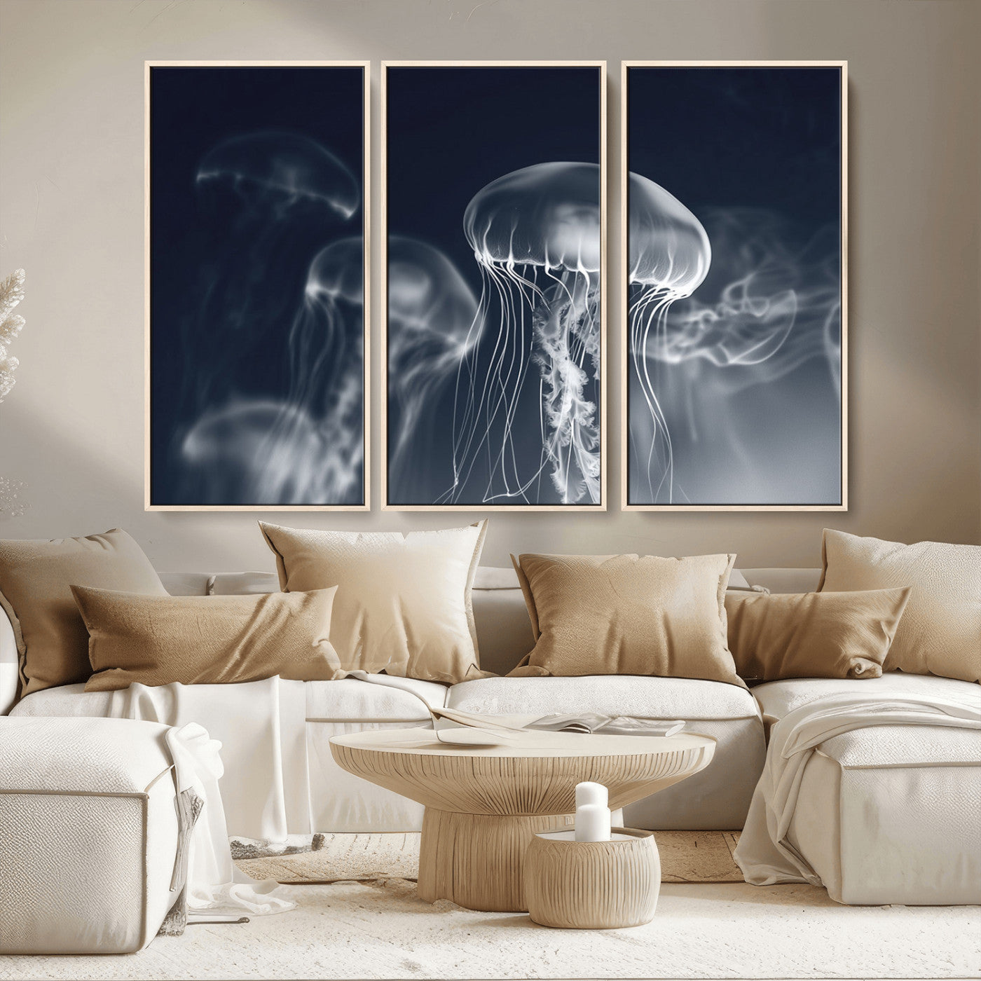 MGV-FC-48X32-3P - Jellyfish Wall Art Canvas Print, Modern Abstract Jellyfish Wall Decor