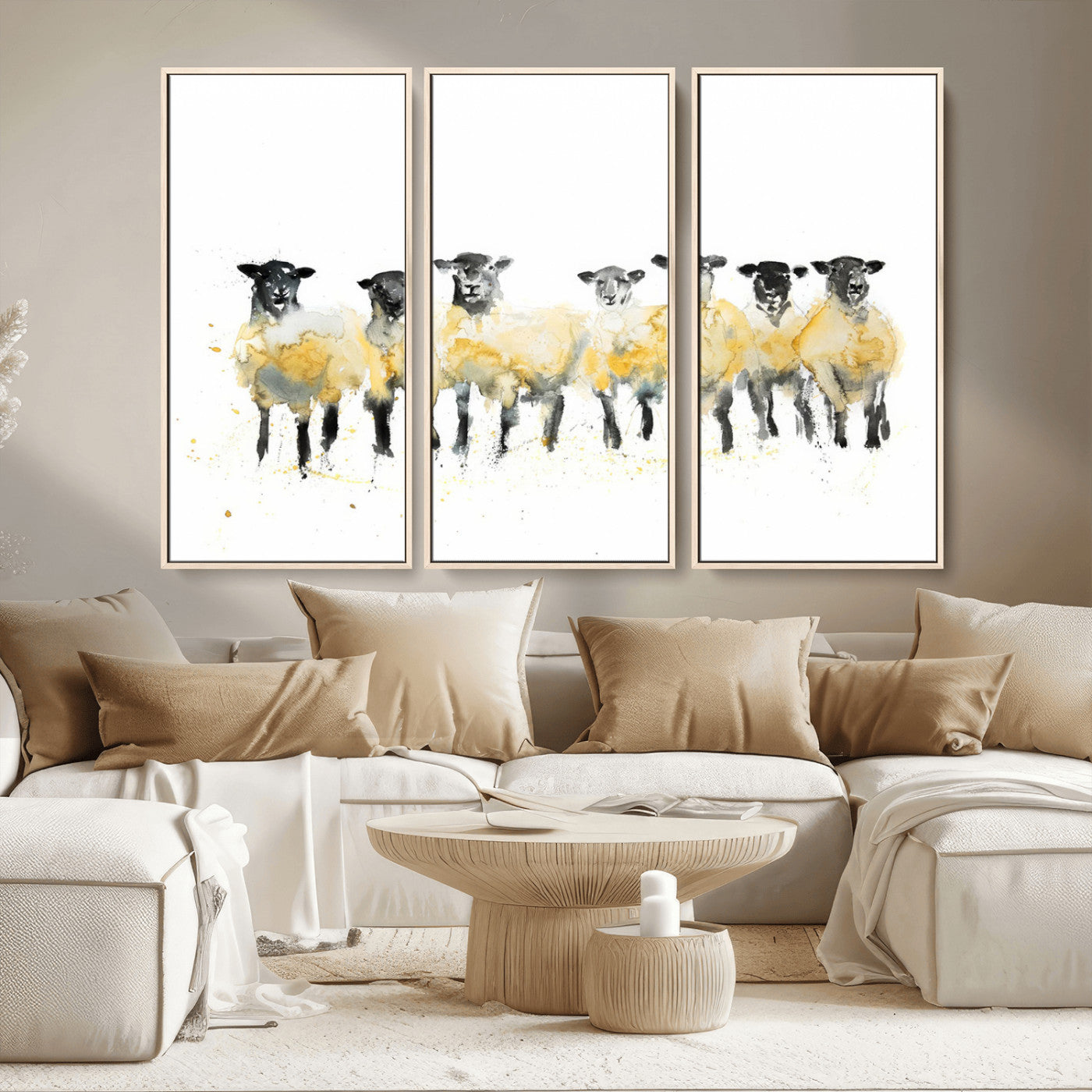 MGV-FC-48X32-3P - Farmhouse Wall Art Sheep Print | Ready to Hang Framed Canvas | Rustic Barn Decor