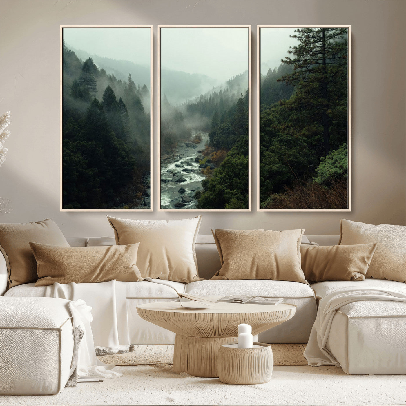 MGV-FC-48X32-3P - Misty Forest Wall Art | Ready to Hang and Framed | Tranquil Nature Landscape for Living Room or