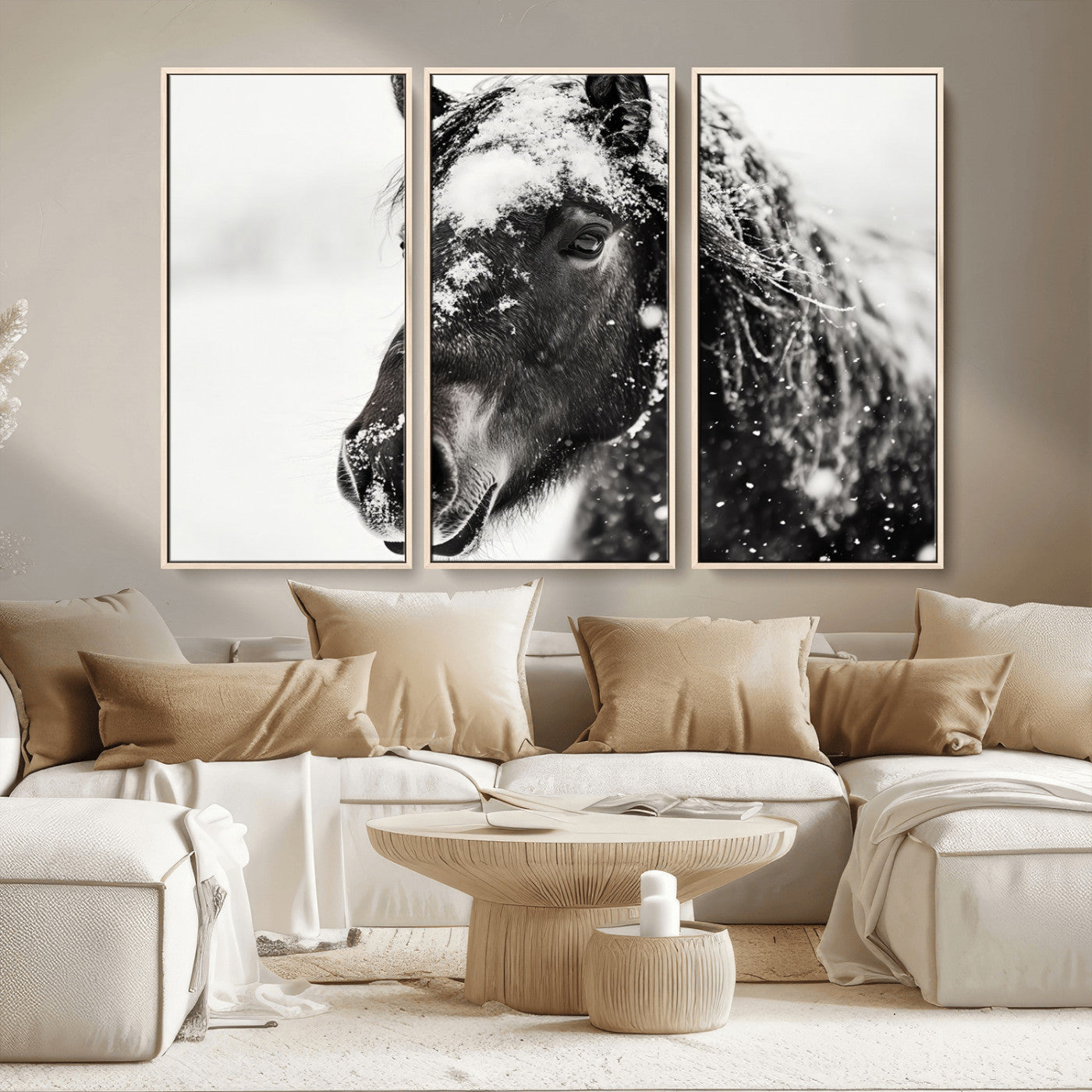 MGV-FC-48X32-3P - Framed Black and White Horse Wall Art | Ready to Hang and Framed | Farmhouse and Western Wall Decor