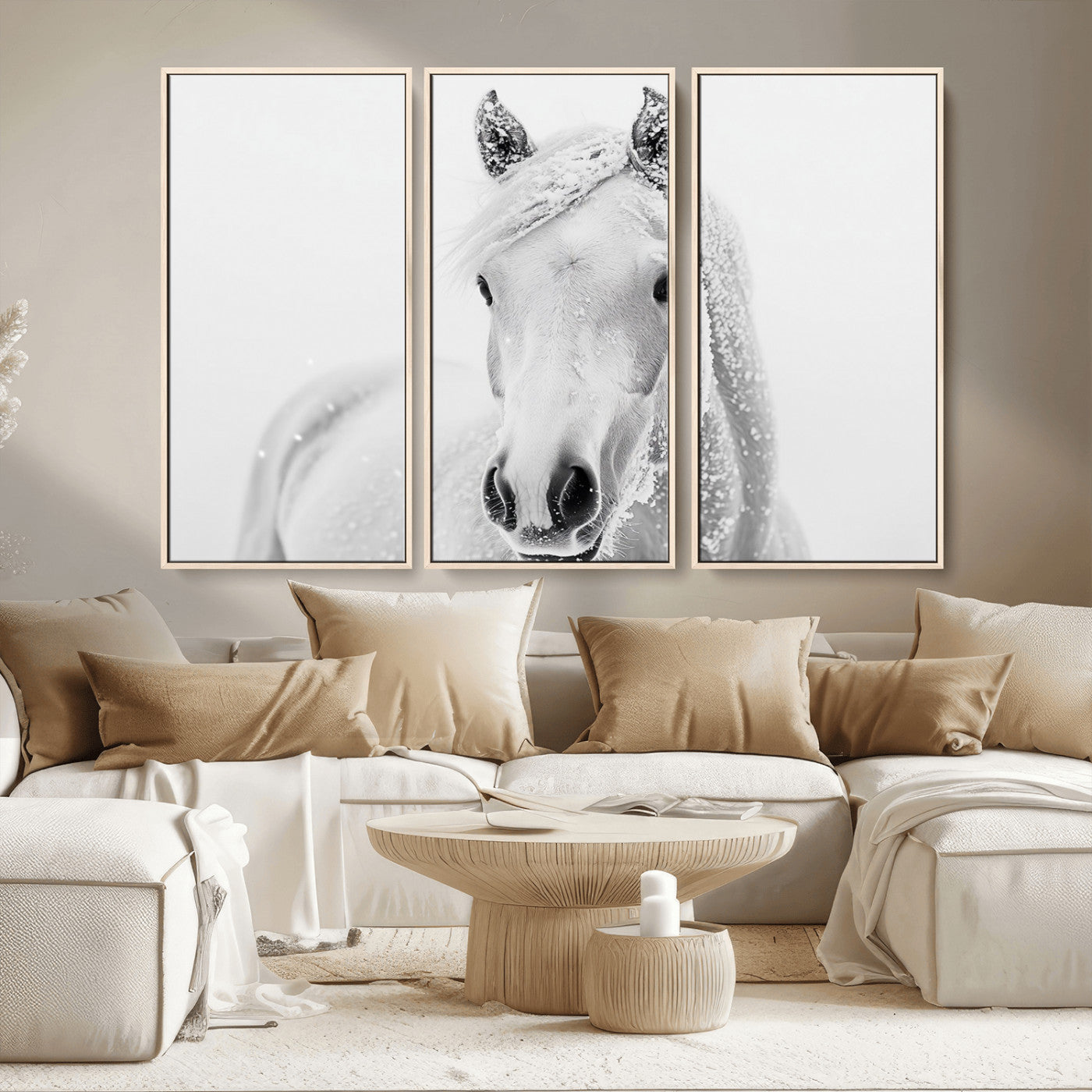 MGV-FC-48X32-3P - Majestic White Horse Wall Art | Ready to Hang and Framed | Farmhouse Wall Decor for Living Room