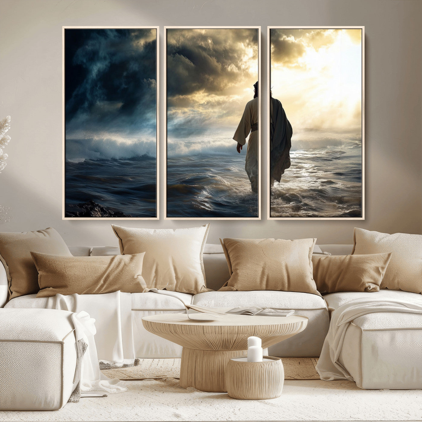 MGV-FC-48X32-3P - Jesus Walking on Water Wall Art | Canvas Print | Ready to Hang | Christian Home Decor | Spiritual
