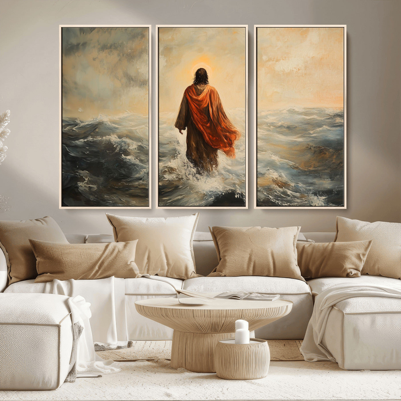 MGV-FC-48X32-3P - Jesus Walking on Water, Christian Wall Art, Jesus Christ Walking on Oil Painting Style Print