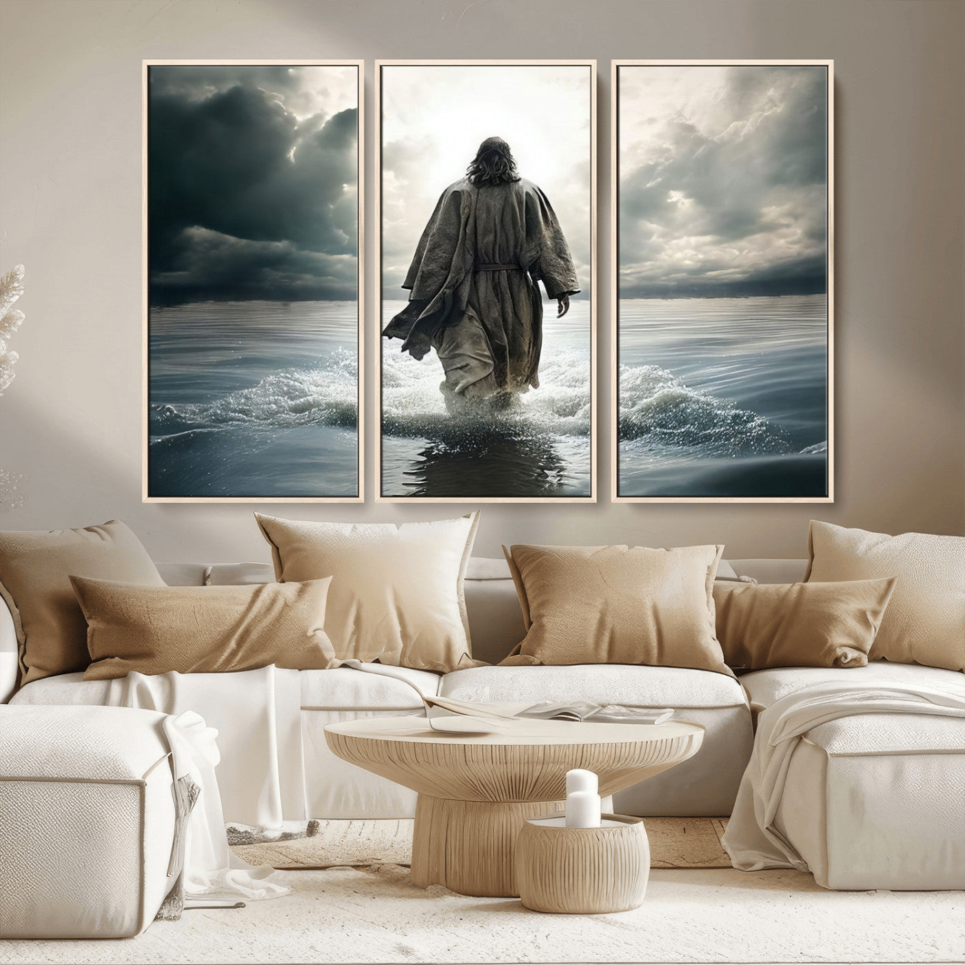 MGV-FC-48X32-3P - Jesus Walking on Water Wall Art | Canvas Print | Ready to Hang | Christian Home Decor | Spiritual