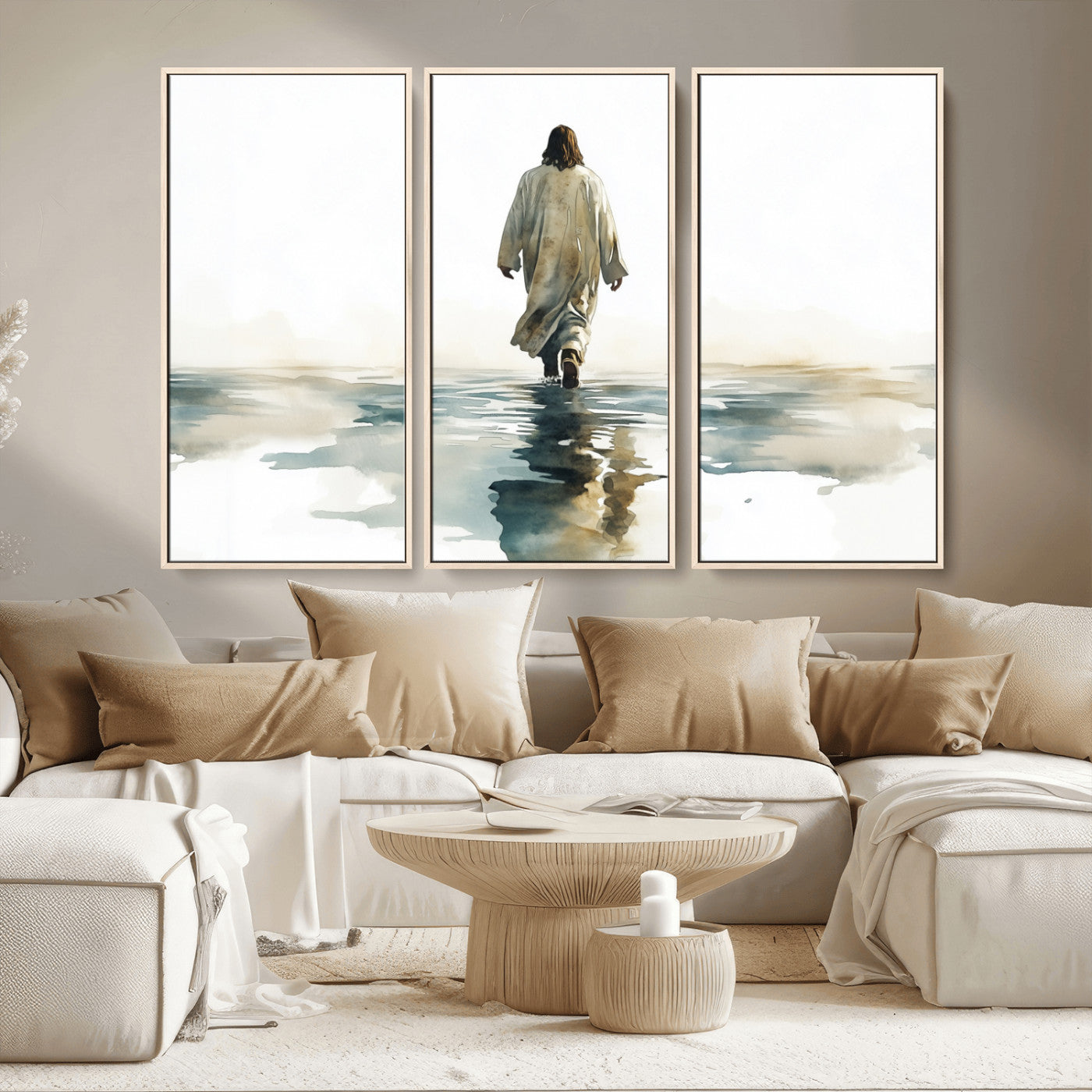 MGV-FC-48X32-3P - Watercolor Jesus Walking on Water Canvas Print, Christian Wall Art, Jesus Christ Walking