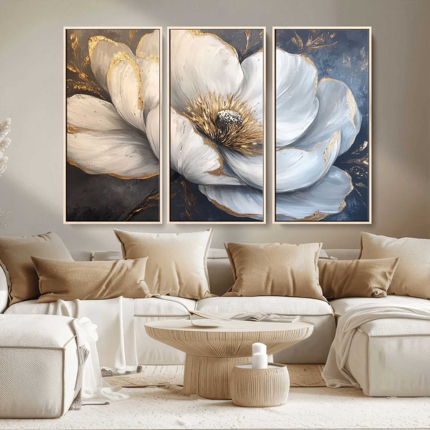 MGV-FC-48X32-3P - White Magnolia Flower Wall Art Canvas Print | Abstract Floral Wall Decor | Elegant Bloom Artwork |