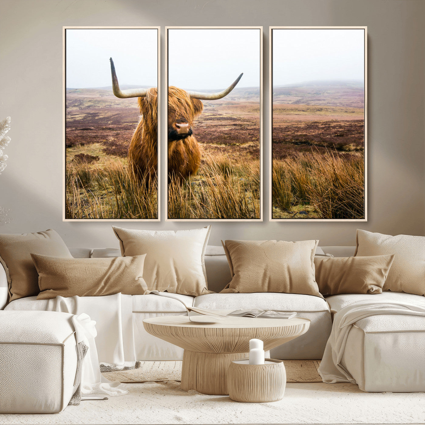 97274-MGV-CV-36X24-Scottish Highland Cow Canvas Wall Art – Rustic Farmhouse Charm with Highland Cattle – Ready to Hang