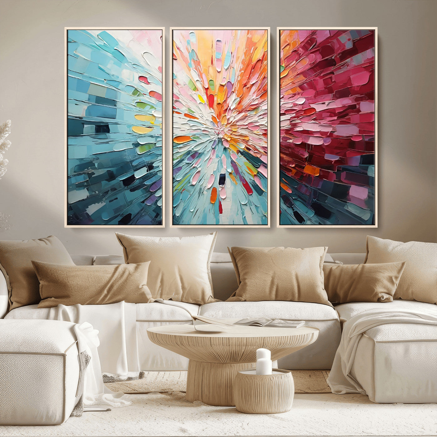 MGV-FC-48X32-3P - Radiant Bloom Abstract Floral Wall Art Canvas Print - Colorful Burst - Modern Living Room Decor -