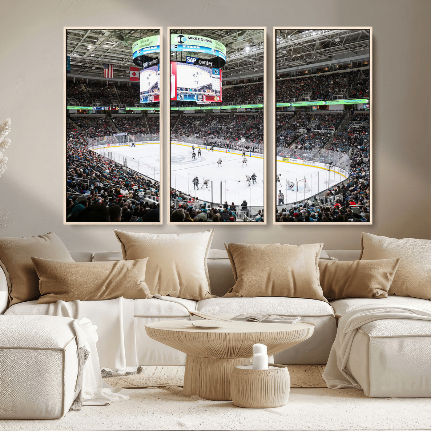 MGV-FC-48X32-3P - Sharks Arena Blackhawks Sharks Ice Hockey Stadium Wall Art Canvas Print, Framed Blackhawks Sharks