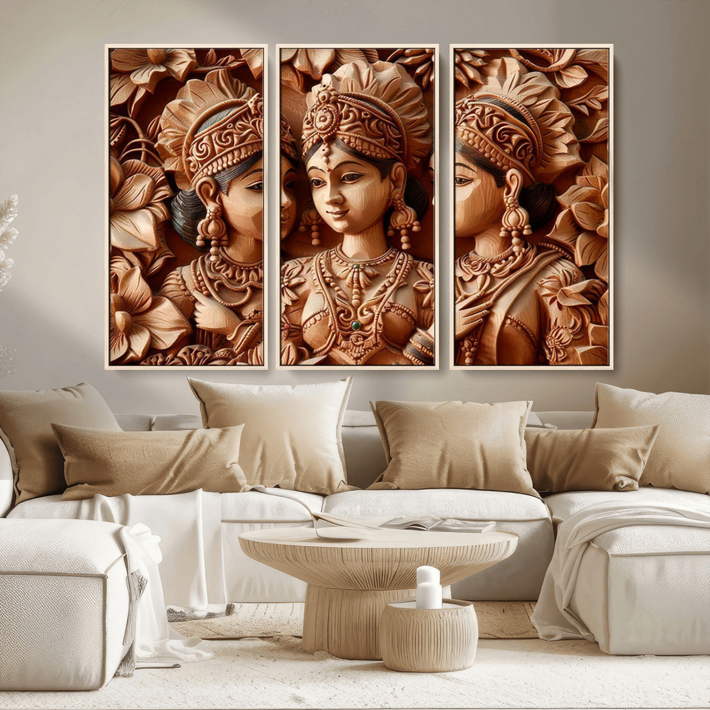 MGV-FC-48X32-3P - Indian Woman Statue Wall Art Canvas Print