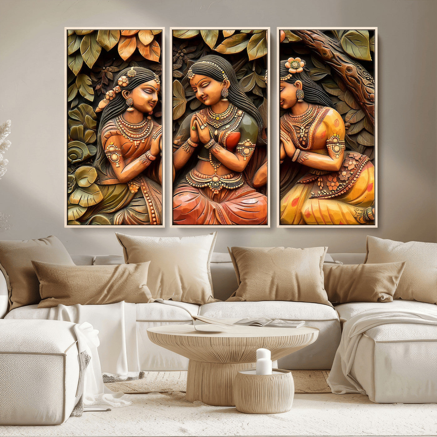 MGV-FC-48X32-3P - Indian Woman Statue Wall Art Canvas Print