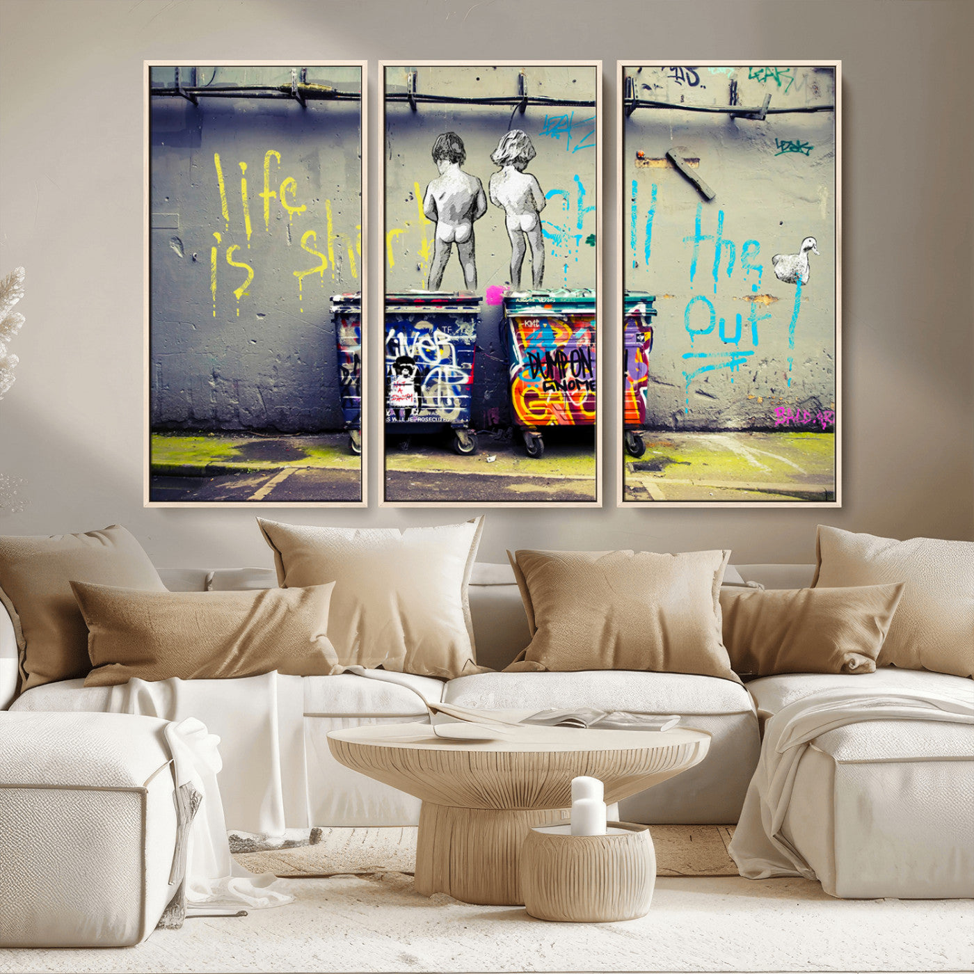 MGV-FC-48X32-3P - Banksy Life is Short Wall Art - Iconic Graffiti Art on Framed Ready-to-Hang Canvas - Street Art