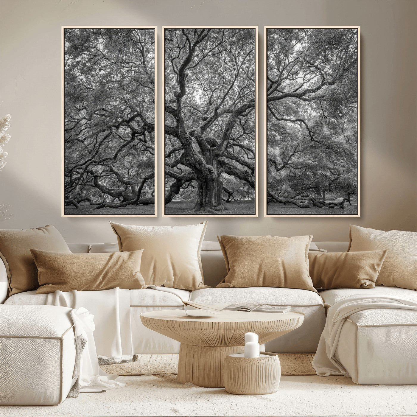 97240-MGV-CV-36X24-Majestic Angel Oak Tree Black and White Canvas Print – Multi Panel Wall Art, Giclée Print, Ready to